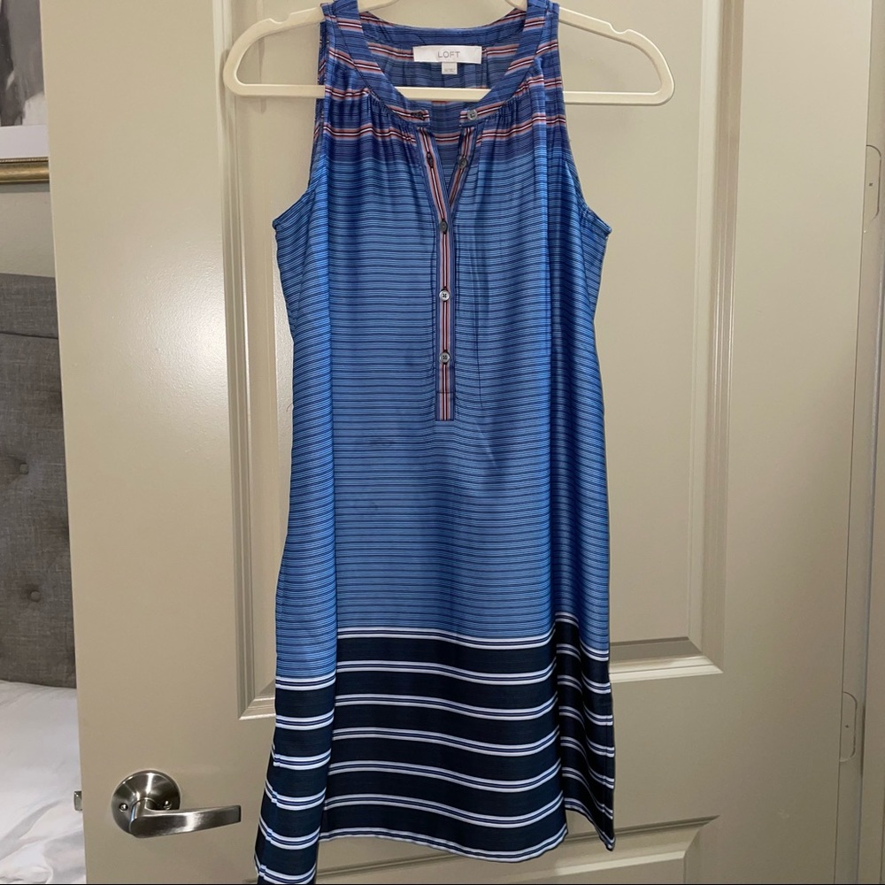 LOFT Blue & Navy Striped Dress